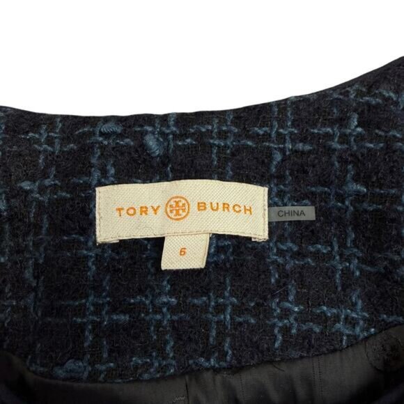 TORY BURCH Tweed Wool Blend Evening Career Jacket Size 6 Blue Black - Picture 5 of 7
